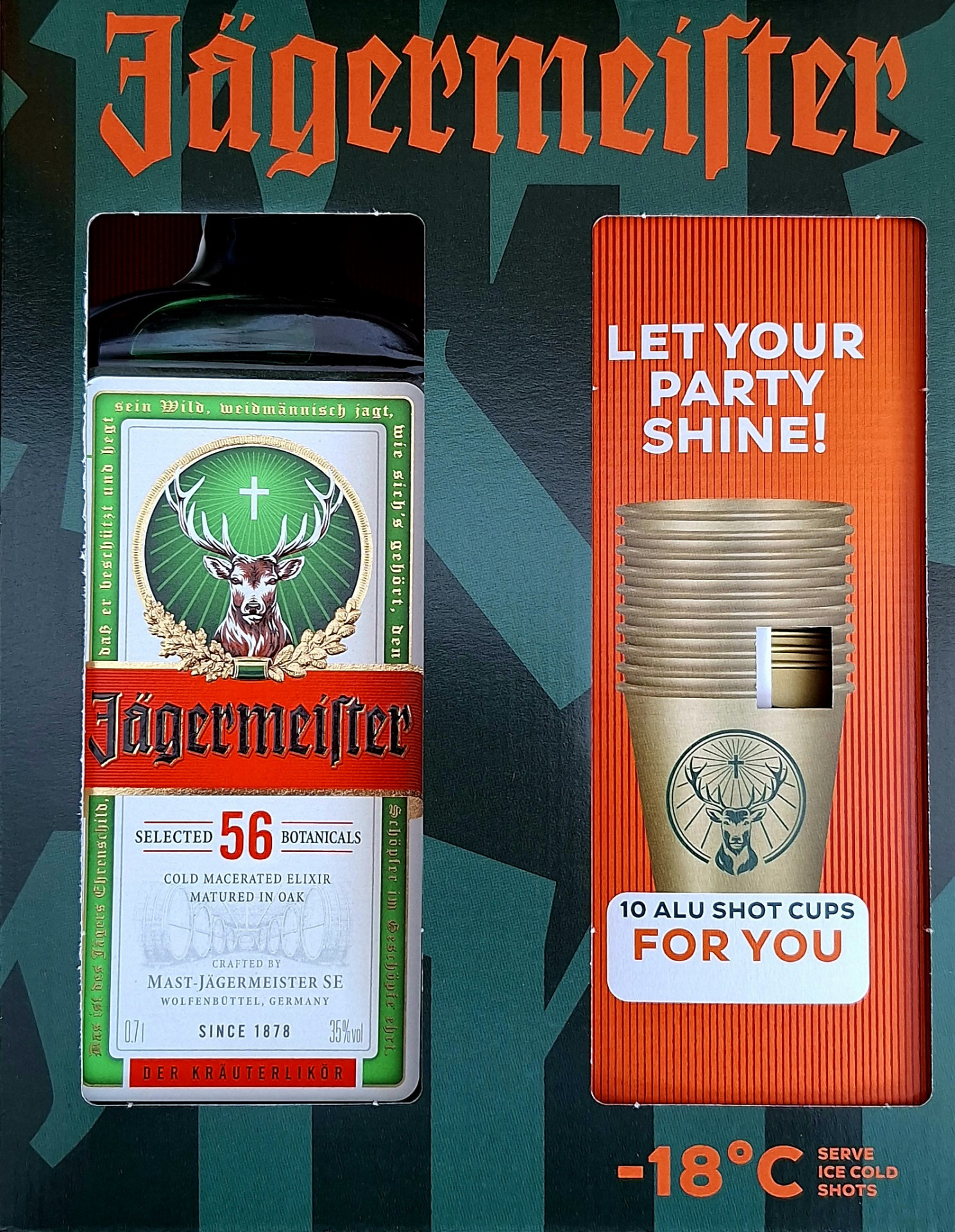 Jagermeister 0.7l +10 alupohár DRS